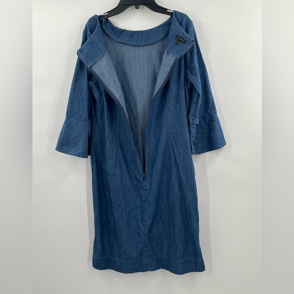 Talbots Chambray Blue Denim Flounce 3/4 Sleeve Shift Dress Women Size 10 - Picture 7 of 9